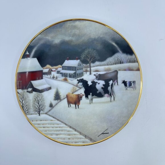 cows in winter by lowell herrero decorative plate by american folk art collectio - Picture 1 of 3